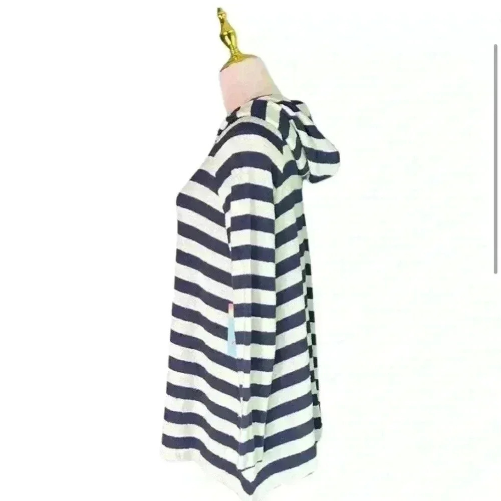 Warm Fun Soft French Terry Hooded Swim Cover-Up in Navy/White Stripe. Small. NWT - Picture 3 of 14